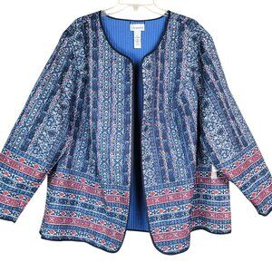 Catherines Jacket Blazer Women 3X Blue Lightweight Quilted Reversible Open Front